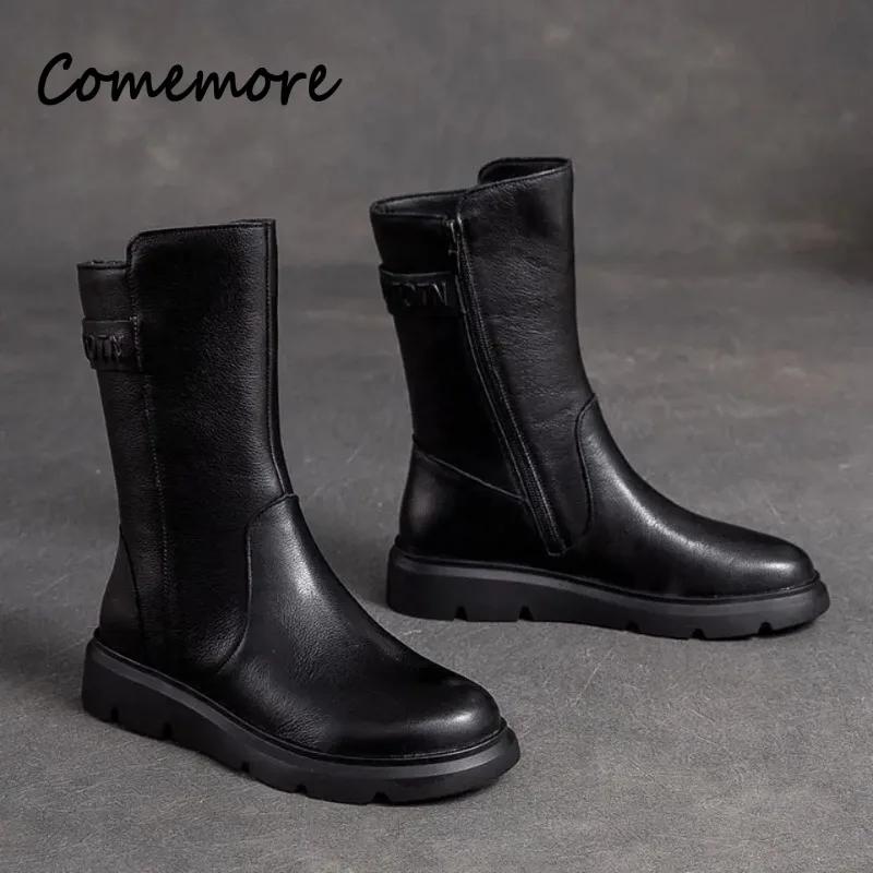 Botas de media caña para mujer Comemore Zapatos para mujer Piel Marrón Moda 2024 Botín de media caña Novedades Botines de entretiempo Otoño Calzado