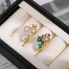 Delicate Multicolour Heart Love CZ Cubic Zirconia Wedding Ring Non Tarnish Shiny White Crystal Opening Rings Summer Accessories
