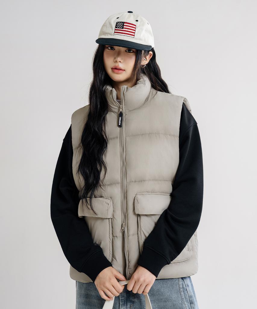 Lemain Second 2Way Oversized Voluminous Taslan Puffer Vest [Beige]