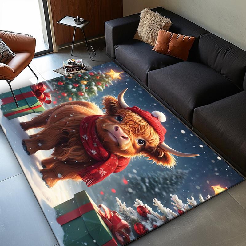 Christmas Deer Reindeer Area Rug Cute Winter Carpet for Living Room Bedroom Garland Poinsettia Holiday Home Decor Floor Mat