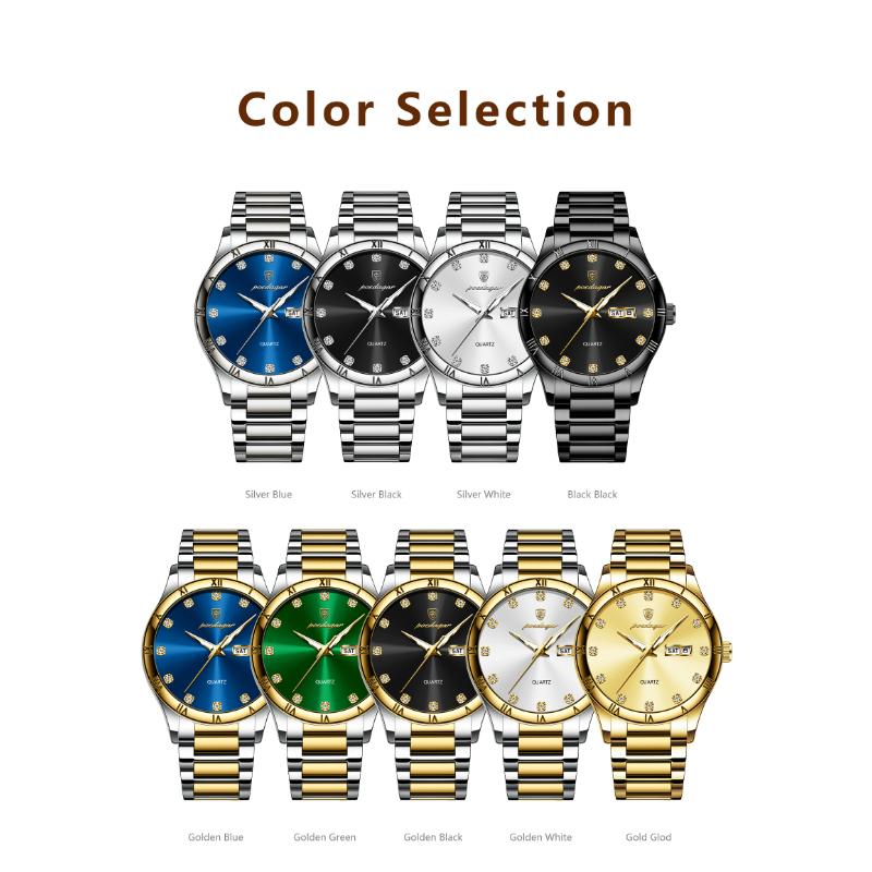 POEDAGAR Luxury Men's Quartz Watch Date Week Waterproof Luminous Man Watch Stainless Steel Casual Fashion Watches For Men