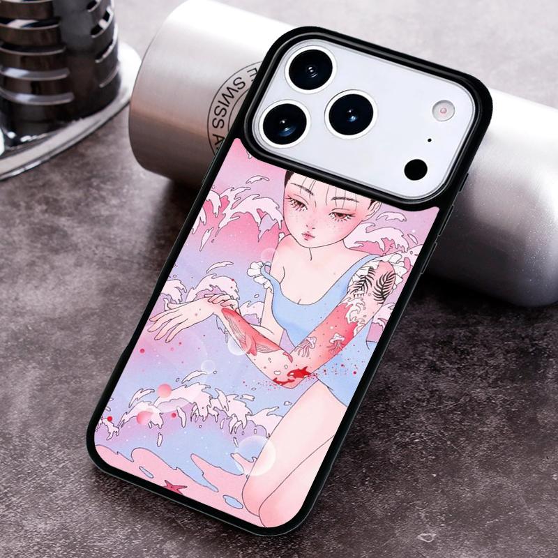 Cartoon Girl illustration Phone Case For iPhone 17 16 15 14 13 12 11 Pro Max Plus 17Air Soft Silicone Cover