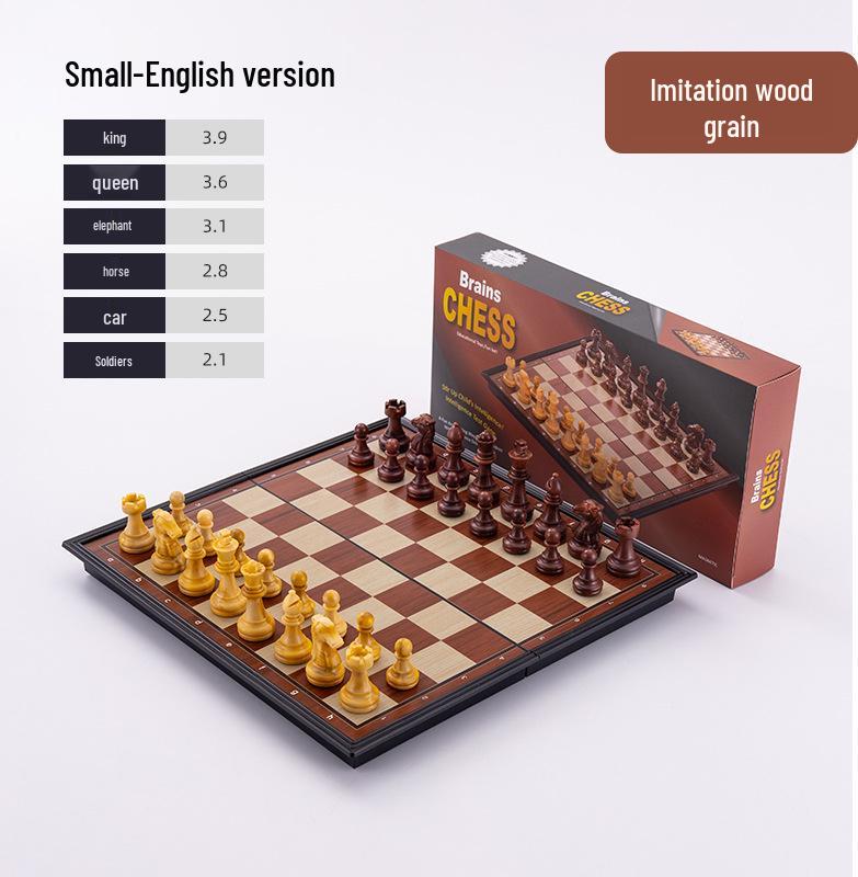 High-End Magnetisches Faltbares Schachspiel mit Holzmaserung-Imitation und Schwarzen & Weißen Figuren