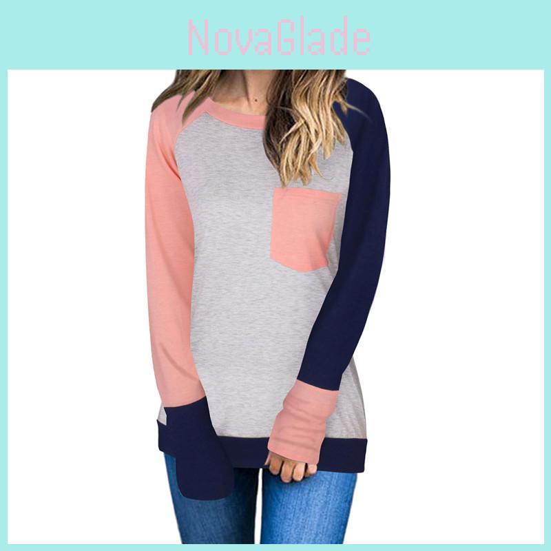 Elegant Autumn Womens Tshirt Featuring Round Neck And Colorful Long Sleeves