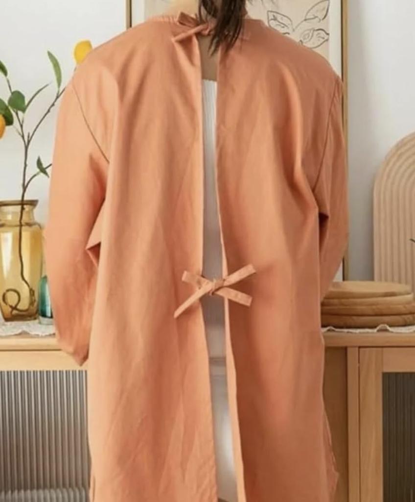 Kočičí zástěra s dlouhými zády Roztomilá kuchyňská Dlouhá kuchyňská halena pro školku Roztomilá kočka Kuchyň Přírodní zboží Y&Y&Y Kapsa, Rukávy, Oranžová, Stuha, Nošení,