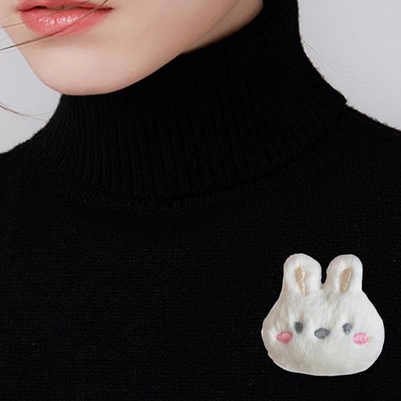 Cartoon Plush Rabbit Head Brooch Soft and Comfortable Clothes Badge for Kids Teens and Adults Fashion Backpack Accessory
