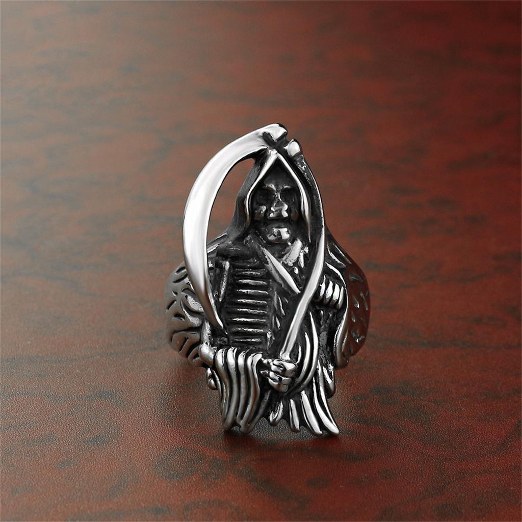 Santa Muerte Mexikanischer Sensenmann Unsere Liebe Frau vom Heiligen Tod Edelstahlring für Männer Punk Schmuck