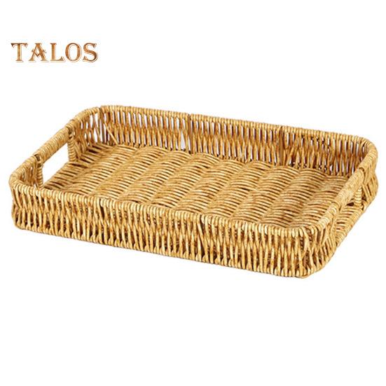 

Корзина для хранения с ручкой Ручной плетеный искусственный ротанг Прямоугольной формы Полый дренаж Вечеринка Пикник Фруктовые закуски Поднос для сервировки хлеба Журнальный столик L