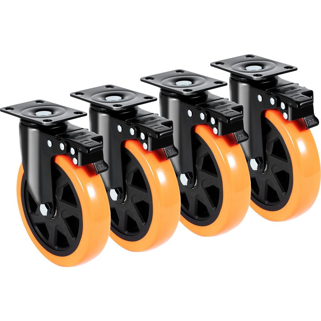 Caster Wheels, 6-inch Swivel Plate Casters, Set of 4, with Security A/B Locking No Noise PVC Wheels, Heavy Duty 700 lbs Load Capacity Per Caster,