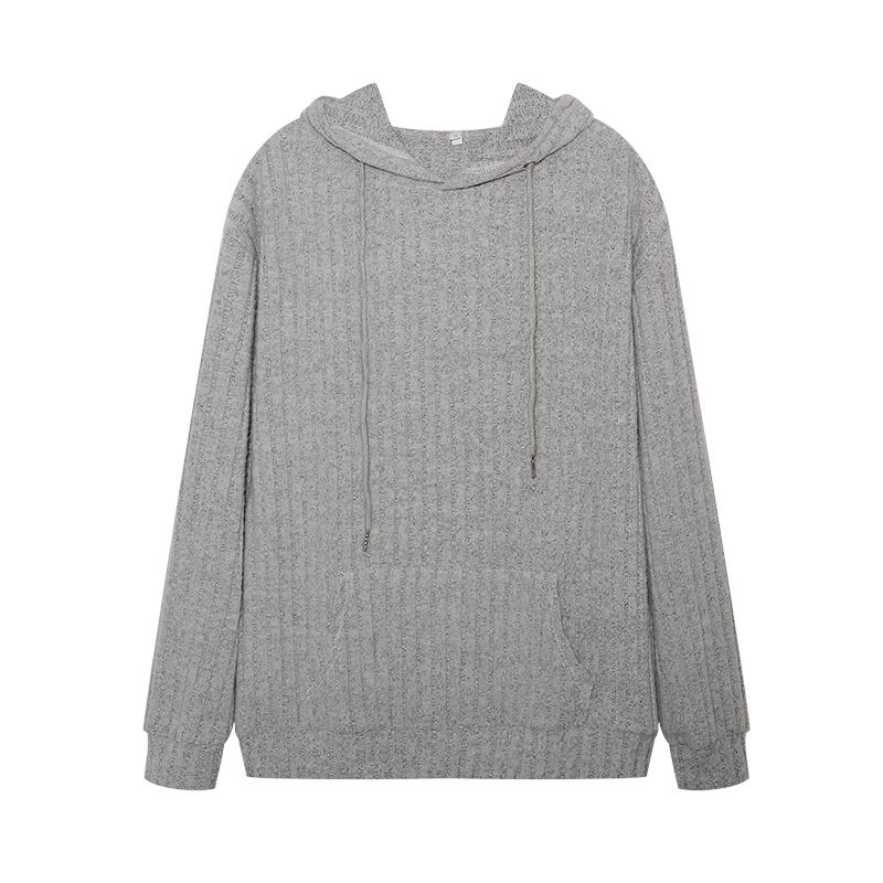European and American Autumn Winter New Knitwear Hooded Pit Striped Kangaroo Pocket Long Sleeved Sweater