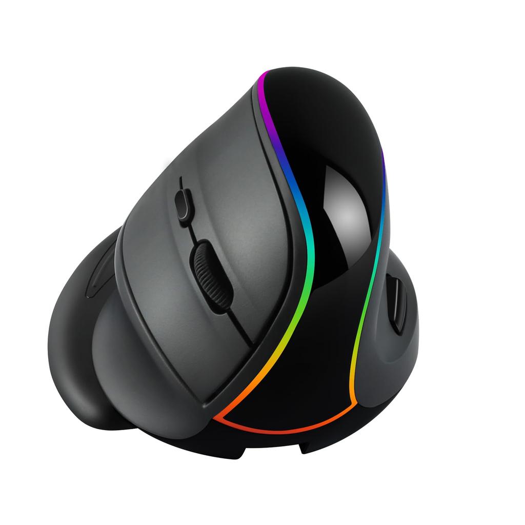 Vertical Mouse, Wireless, Ergonomic, 2.4Ghz USB Wireless Optical Gaming Mouse, Large, Large Size, High Sensitivity, Rechargeable, RGB Light, 7