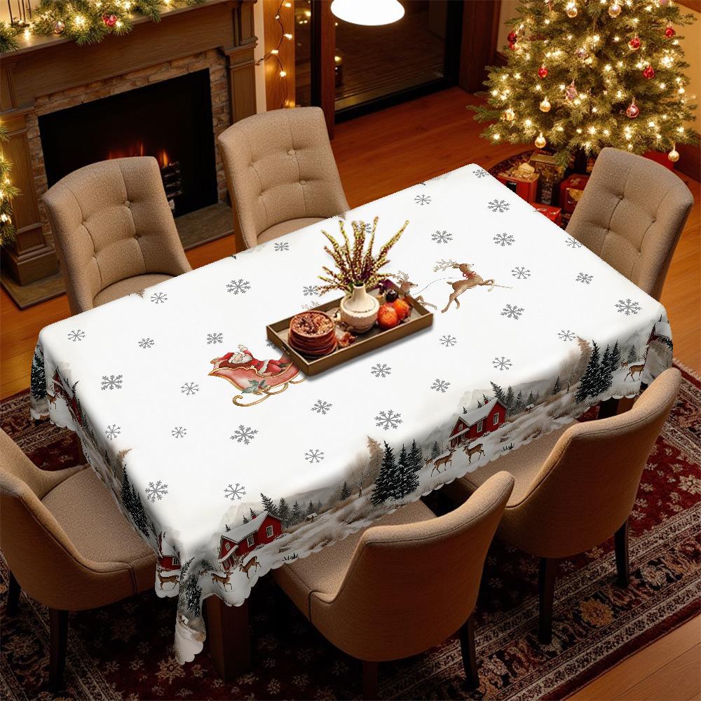 Santa Claus Reindeer Snow Waterproof And Oil-Proof Leave-In Rectangular/Round Dining Table Cloth, Coffee Table Tablecloth