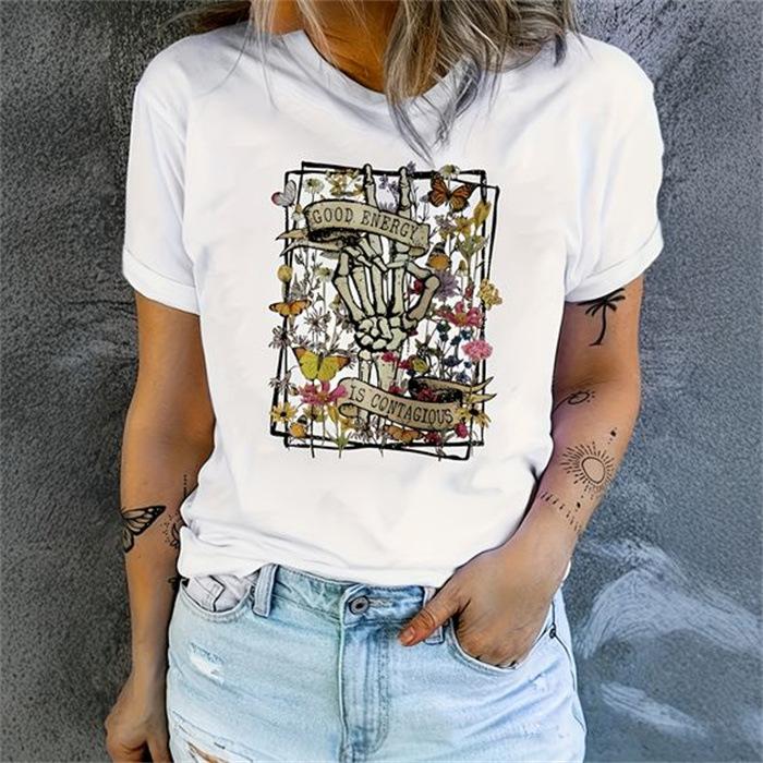 Summer Round Neck Printed Top Fashionable Casual Cute Short Sleeved Women's Pure Cotton T-shirts