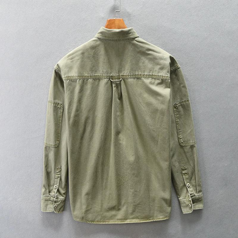 Men's Fall Multi Pocket Patchwork Vintage Cargo Shirt Solid Color Long Sleeve Loose Daily Tops Blouse