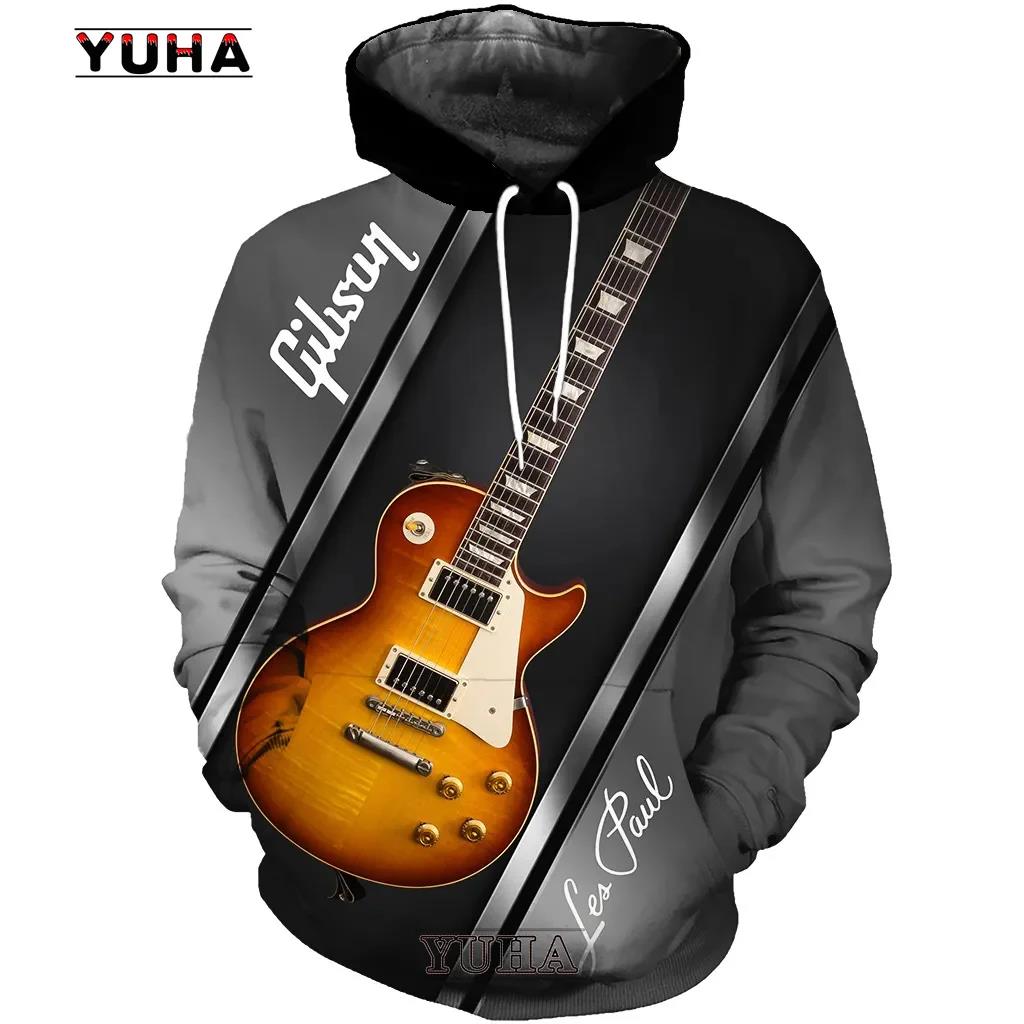 Mens 3d Guitar Printed Fashion Hoodie Daily European Size Sweatshirt Musical Moletom Female Psychedelic Clothes Wholesaler