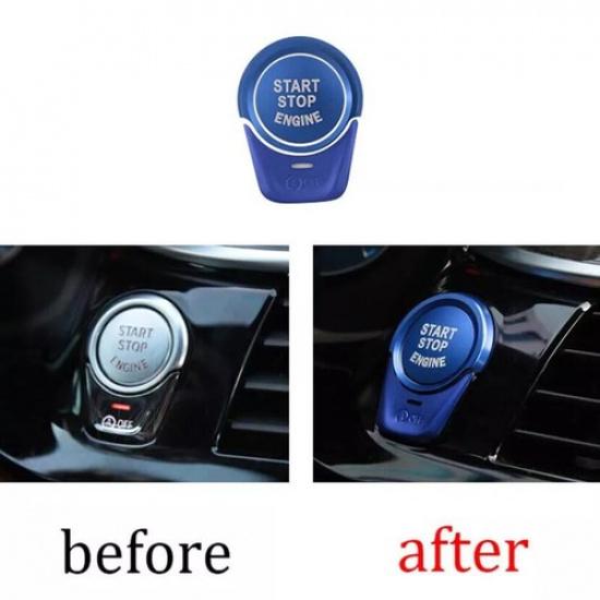 Cover Trim For BMW 5 Series 2018- Car One-Click Startup Button Blue Aluminum