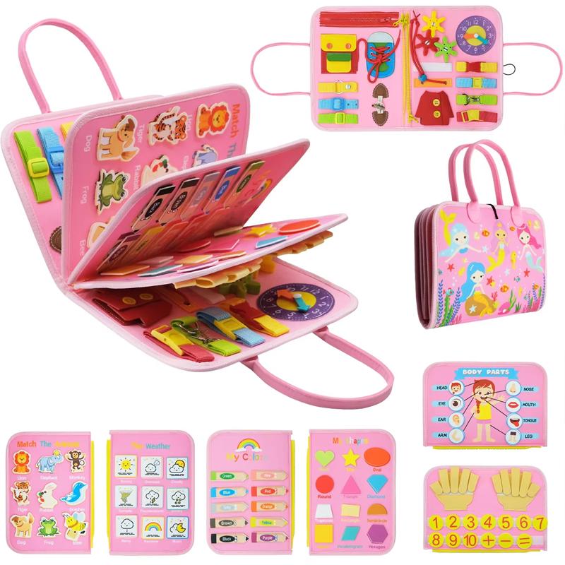2025 New Montessori Toddler Busy Board Educational Activity for Basic Dress Motor Skills Sensory Baby Learning Toys for Travel