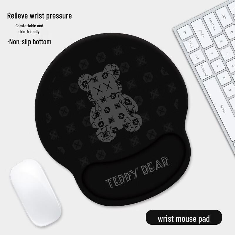 Fumede Black Letter Bear Wrist Rest Mouse Pad (2-Pack)