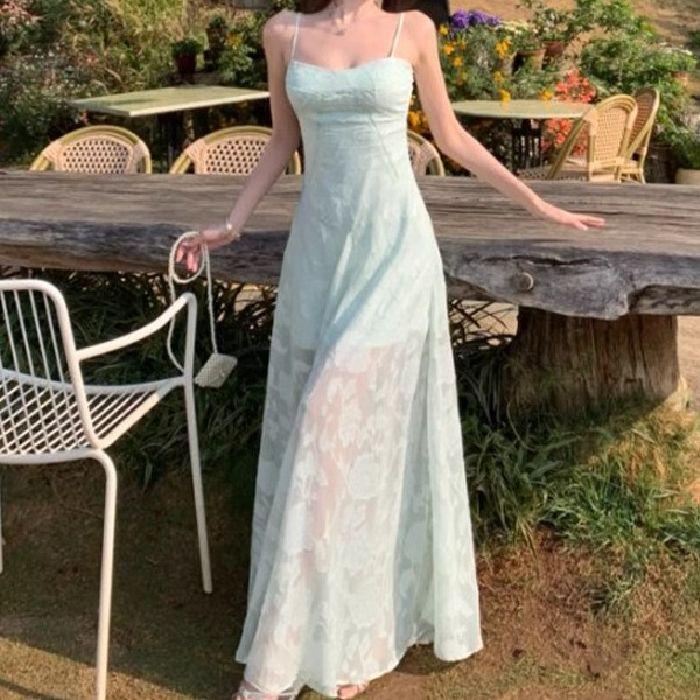 2026 new lace suspender dress women s summer mint mambo wear seaside vacation waist French dress XS зелёный