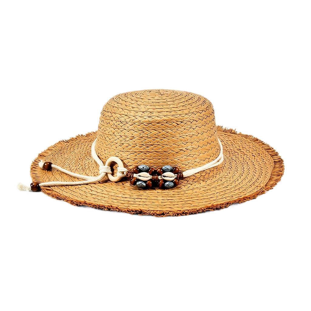 Adult Sun Hat with Wooden Beads and Raffia