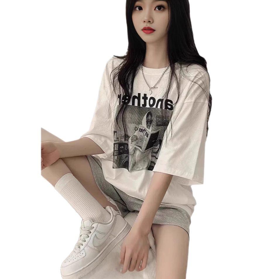 Fat MM large size white shoulder pure cotton short-sleeved t-shirt women's summer new loose casual and thin half-sleeved top ins