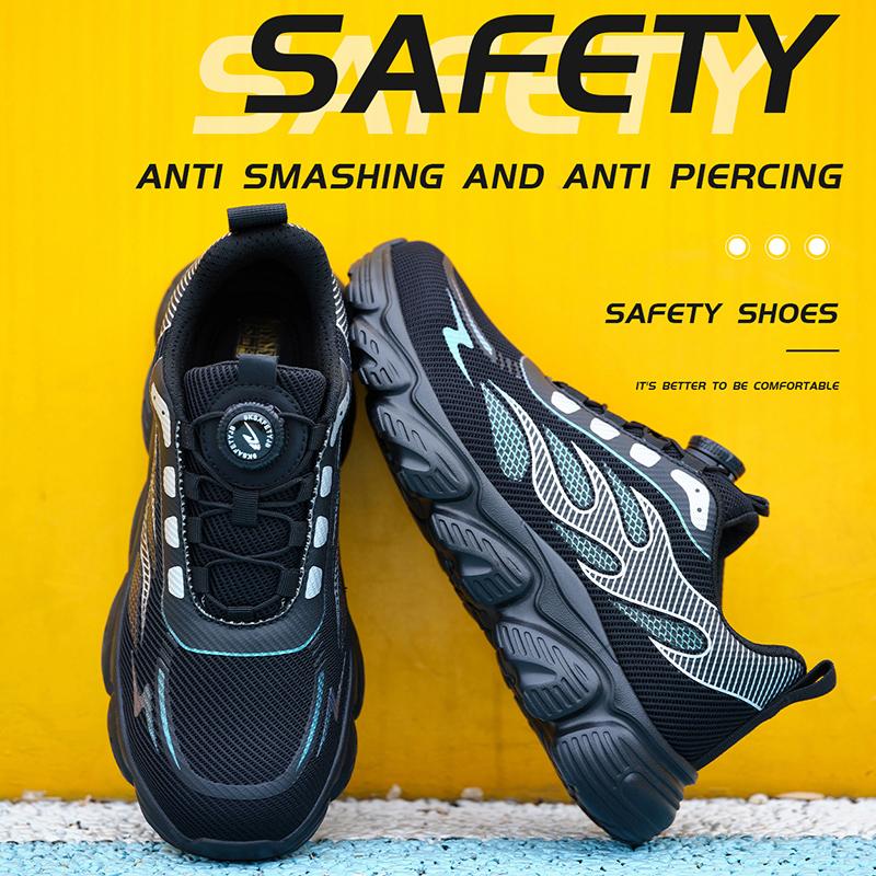 Reflective Safety Shoes Men Fashion Protective Sneakers Steel Toe Shoes Rotating Button Work Boots Men Puncture-Proof Male Shoes