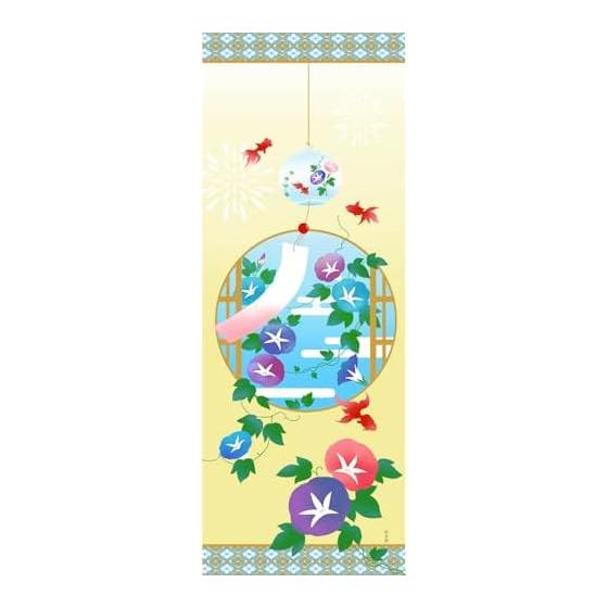 Hamamonyo Tenugui Hand Towel - Summer Dream Pattern, Round Window, Wind Chime, Summer Dream, Fantastical Hanabishi, Scroll Style, 100% Cotton,