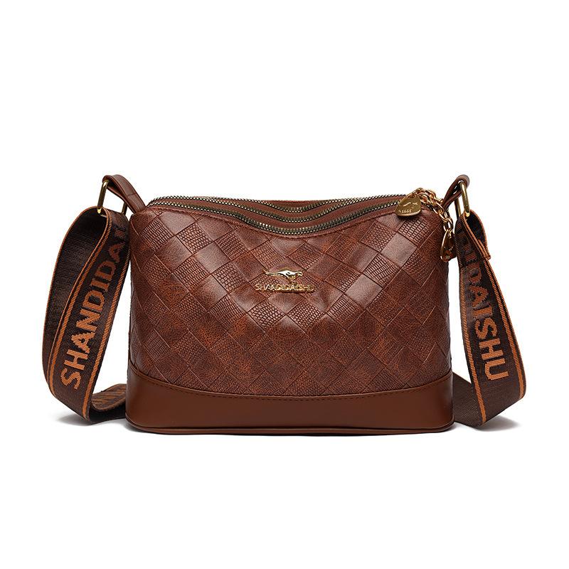 Fashionable Diamond Grid Soft Leather Crossbody Bag, Women's New Style Retro Simple Multi-layer Large Capacity Shoulder Bag, Mother Bag