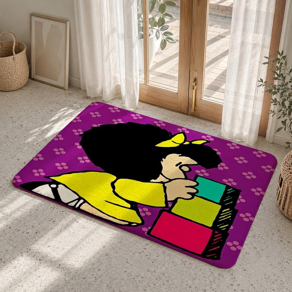 Cartoon M-Mafalda Floor Mat Flannel Rug Non Slip Absorbent Soft Washable For Entryway Hallway Bathroom Kitchen Decor