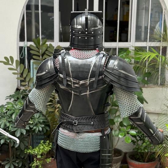 Armatura da Battaglia Nera Nanica Indossabile Costume Cosplay da Guerriero di Moria per LARP, Gioco di Ruolo Fantasy Halloween