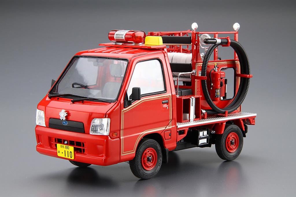 Aoshima Bunka Kyozaisha The Model Car Series Subaru TT2 Sambar Fire Engine Subaru Oizumi Factory Package 2008 Plastic Model 1/24 No.50