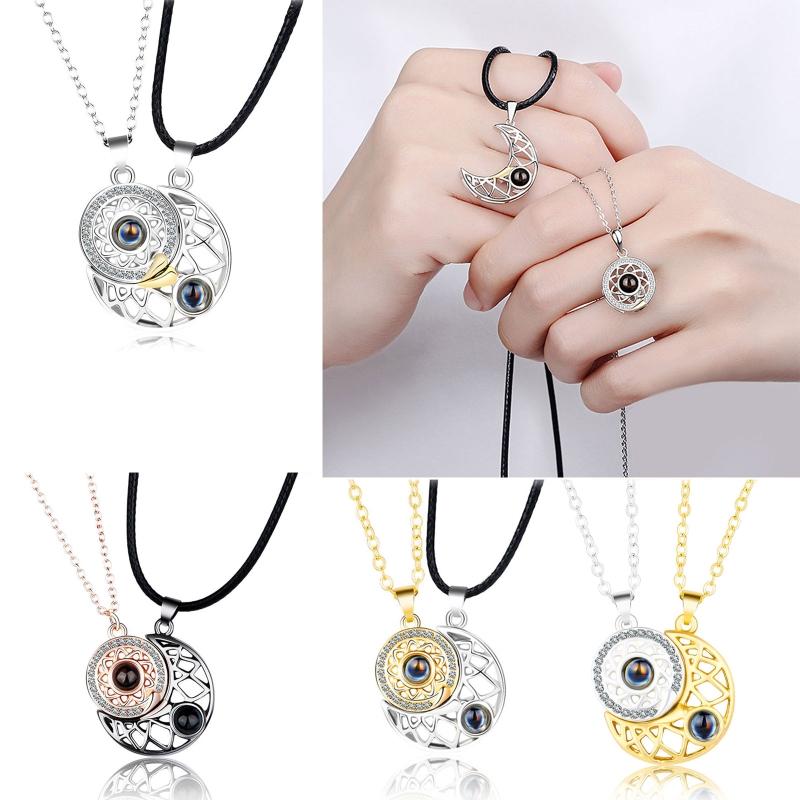 Love Couple Necklace Pair Clavicle Chain Projection Stone Sun Moon Pendant Necklace Men Women Love Tokens Tanabata G
