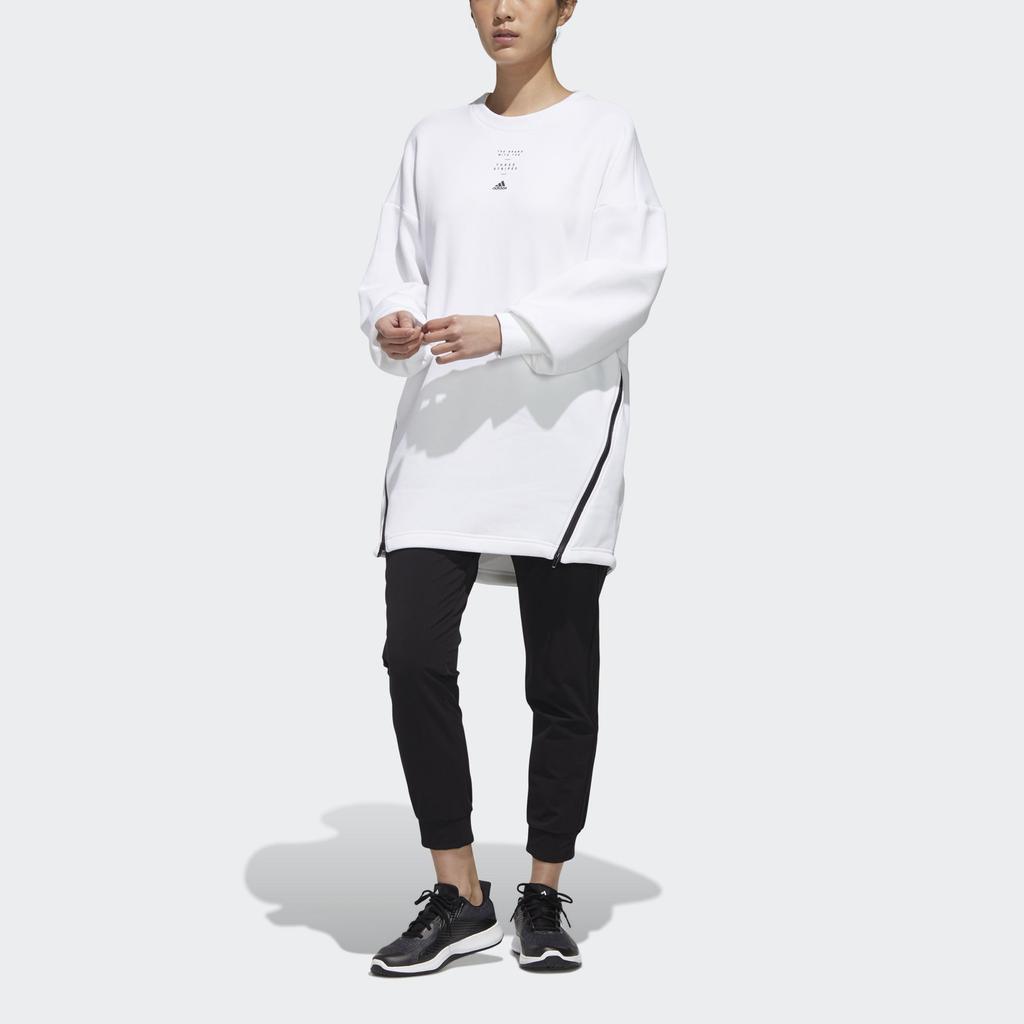 Adidas Style Long Sleeve Crew Neck Sweatshirt With Front Logo Print Women Sweatshirt White GF7022