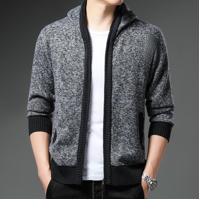 Winter Men's Slim Fit Plus Velvet Thickened Sweater Fashionable Casual Hooded Jacket