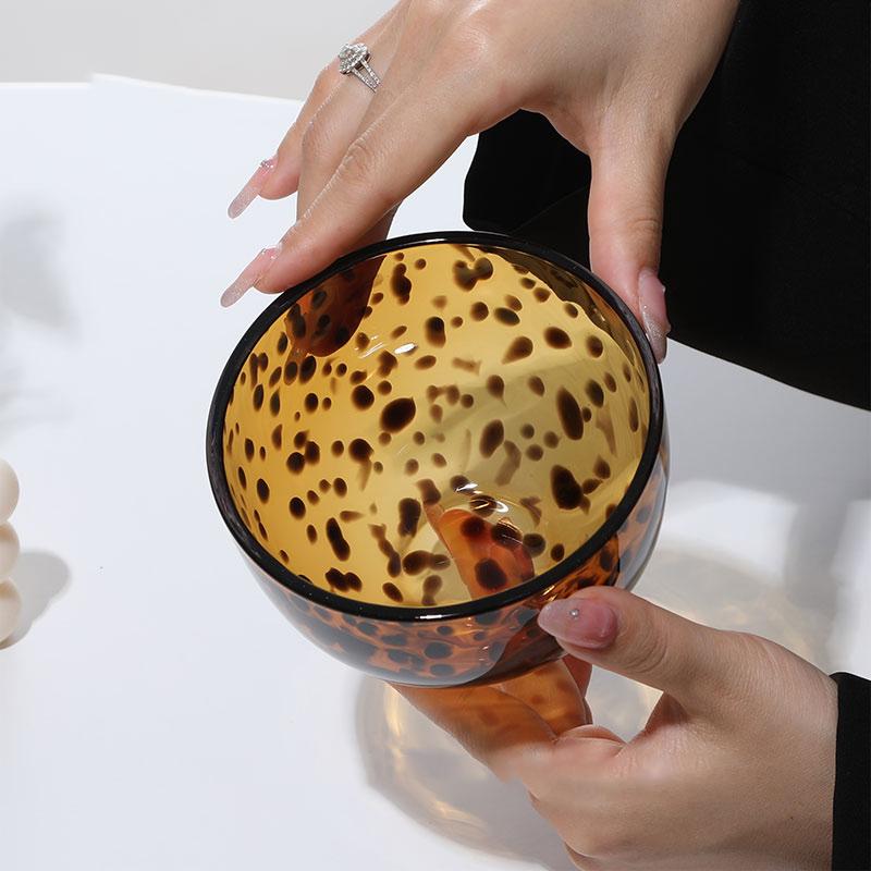 Amber Leopard Print Cup Salad Bowl Dessert Bowl Glass Bowl Glassware Handmade Egg Shape Water Teacup Wine Goblet Beer Mug