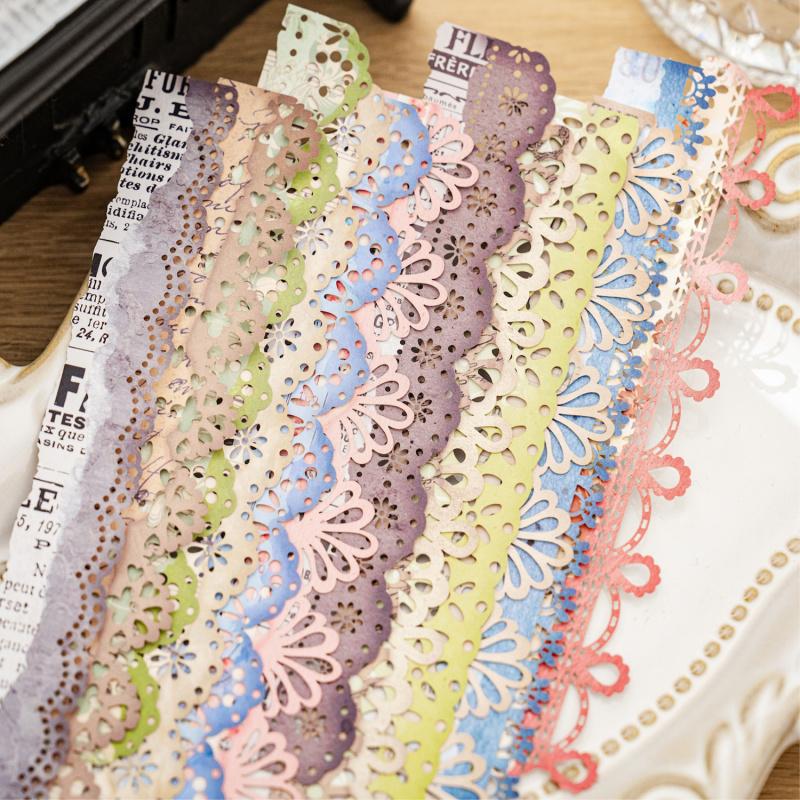 10-Sheet Vintage Long-Strip Lace Stickers, Delicate Lace Patterns for Hand Account Decoration & DIY Crafts