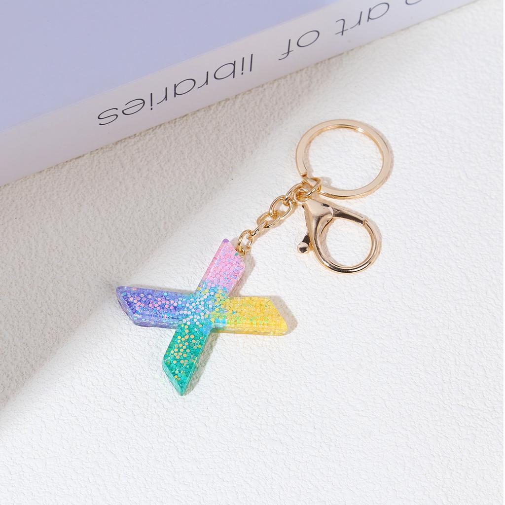 Resin Rainbow Color English Alphabet Tassel Keychain Creative Premium Crystal Epoxy Pendant Bag Pendant