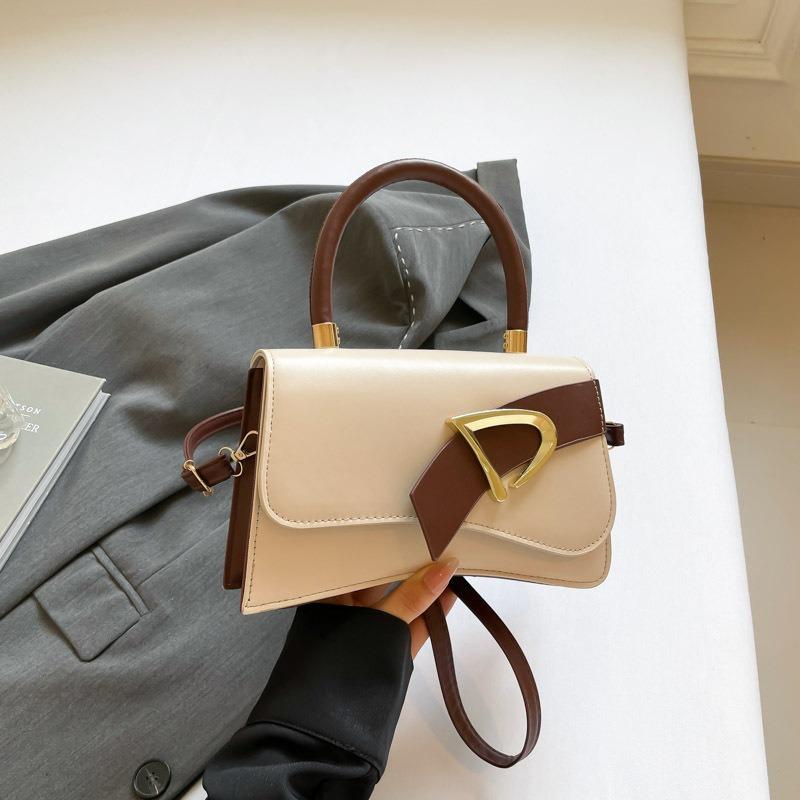 

Retro texture small square bag new fashion flip shoulder bag solid color portable messenger bag tide коричневий