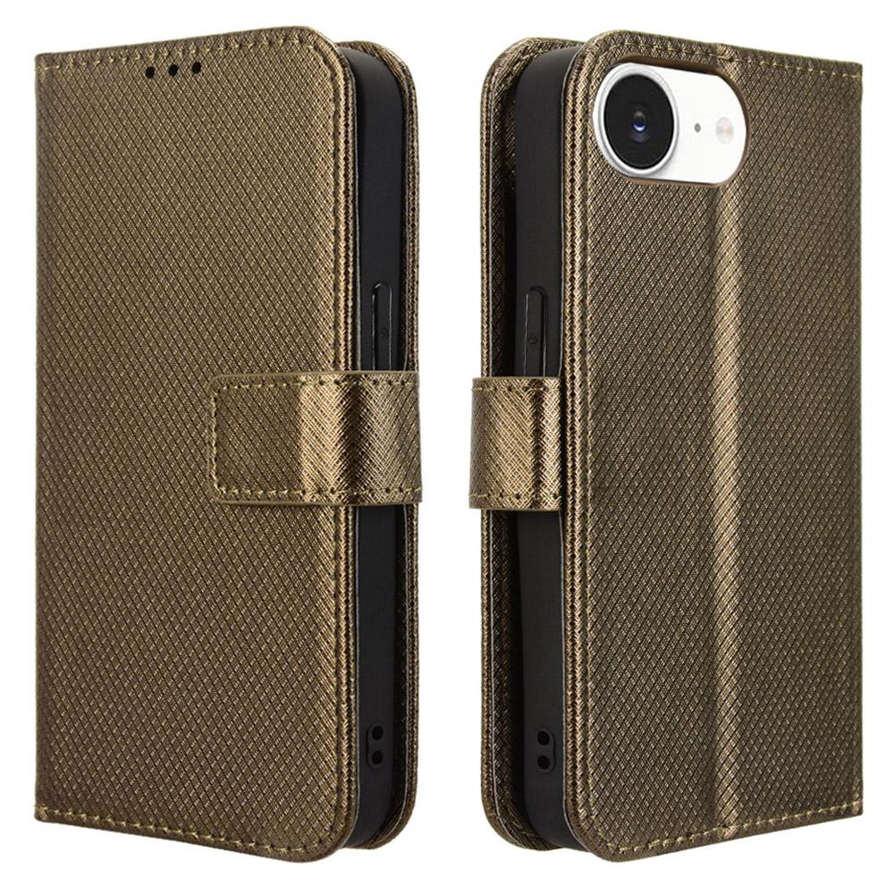 

For iPhone 16e Case PU Leather Diamond Texture Wallet Phone Cover Brown