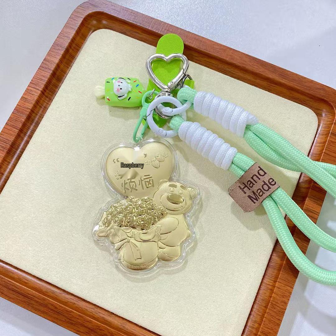 Cute Golden Strawberry Bear Keychain & Phone Charm Pendant
