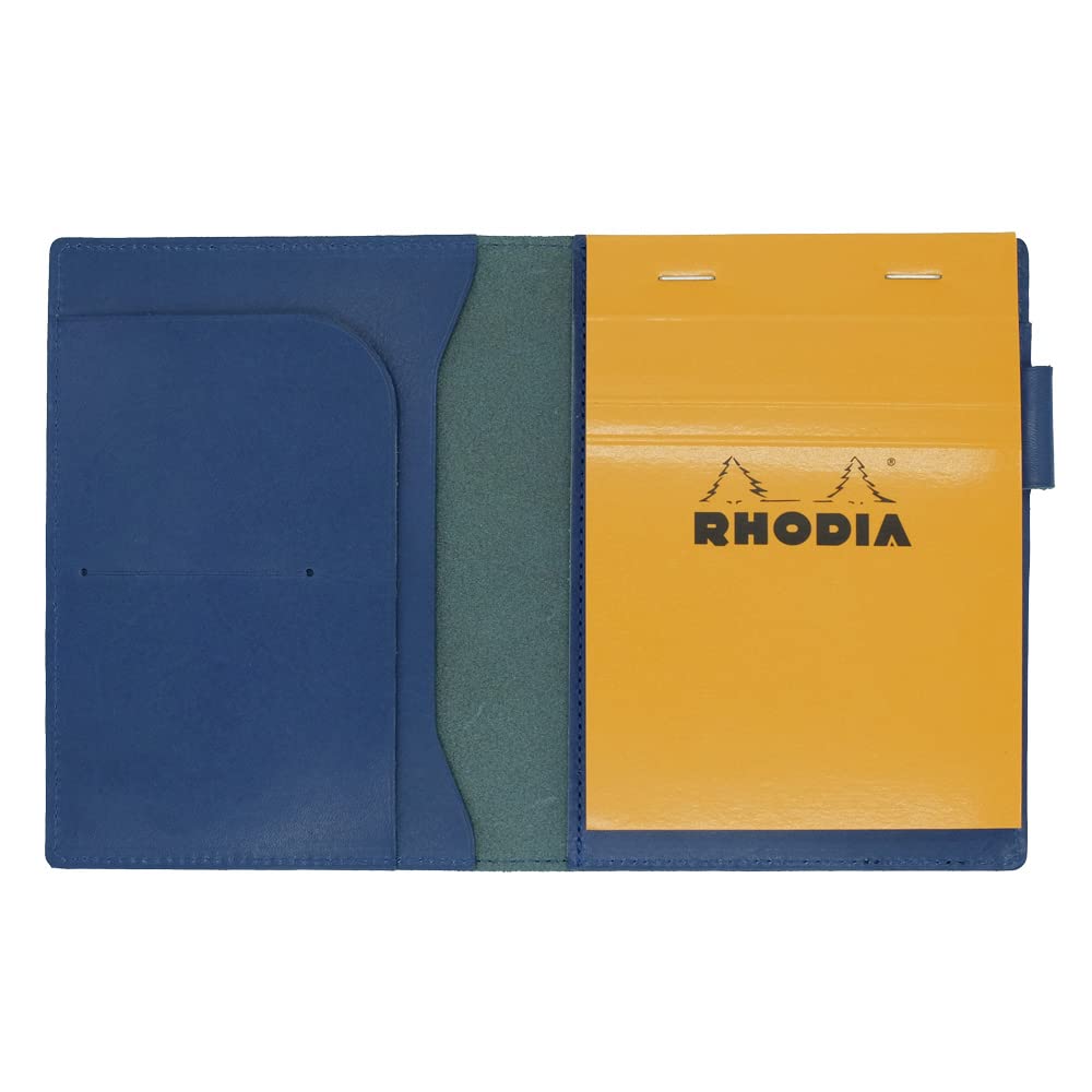 Rhodia No. 13 Horizontal Cover with Pen Holder, Genuine Leather (Made in Japan), Includes One Notepad (Cobalt Blue)