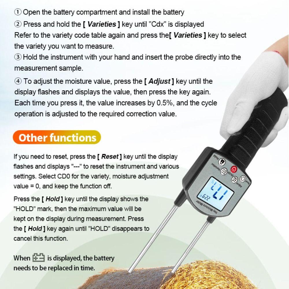 Real-Time Monitoring Portable Hay Moisture Meter With Probe Digital Hay Moisture Meter  For Farmers