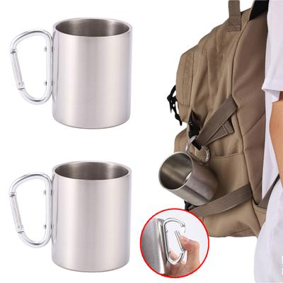 220 300ml Stainless Steel Cup Camping Travel Carabiner Hook Handle Water Cup Picnic Water Mug Backpack Hiking Portable Milk Cup Outdoor Travel Cup