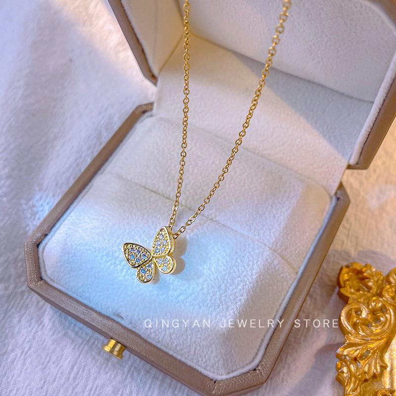 European  American Luxury Titanium Steel Bow Pendant Necklace for Women - Silver, Diamond-Accented, High-End Style.