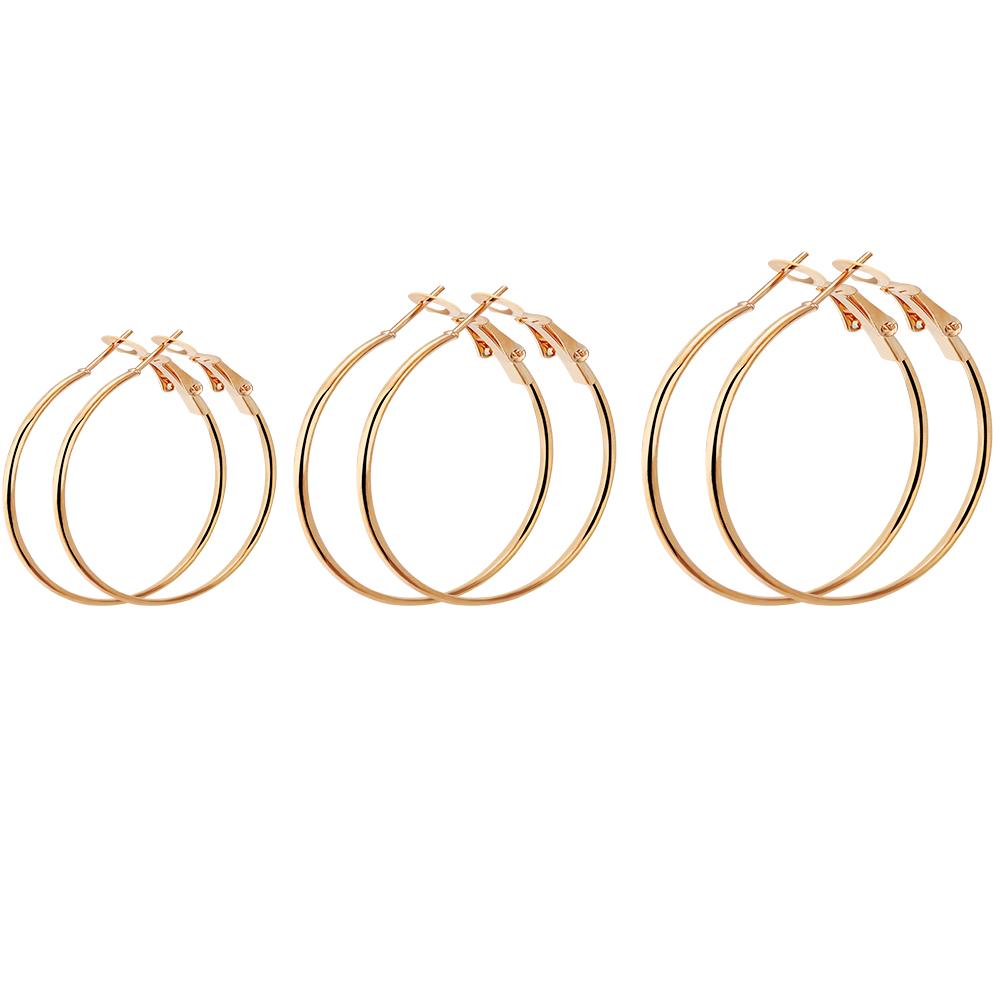 SAUVOO 3 Pairs/Set Metal Hoop Earrings Set 20/30/40mm Big Round Circle Earrings For Women Gold Silver Plated Fashion Jewelry