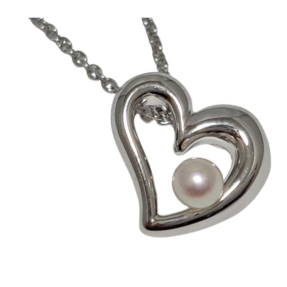 Used Like new Tasaki Pearl Heart Necklace Silver Pendant TASAKI Tasaki 3.7mm Tasaki Pearl Women's