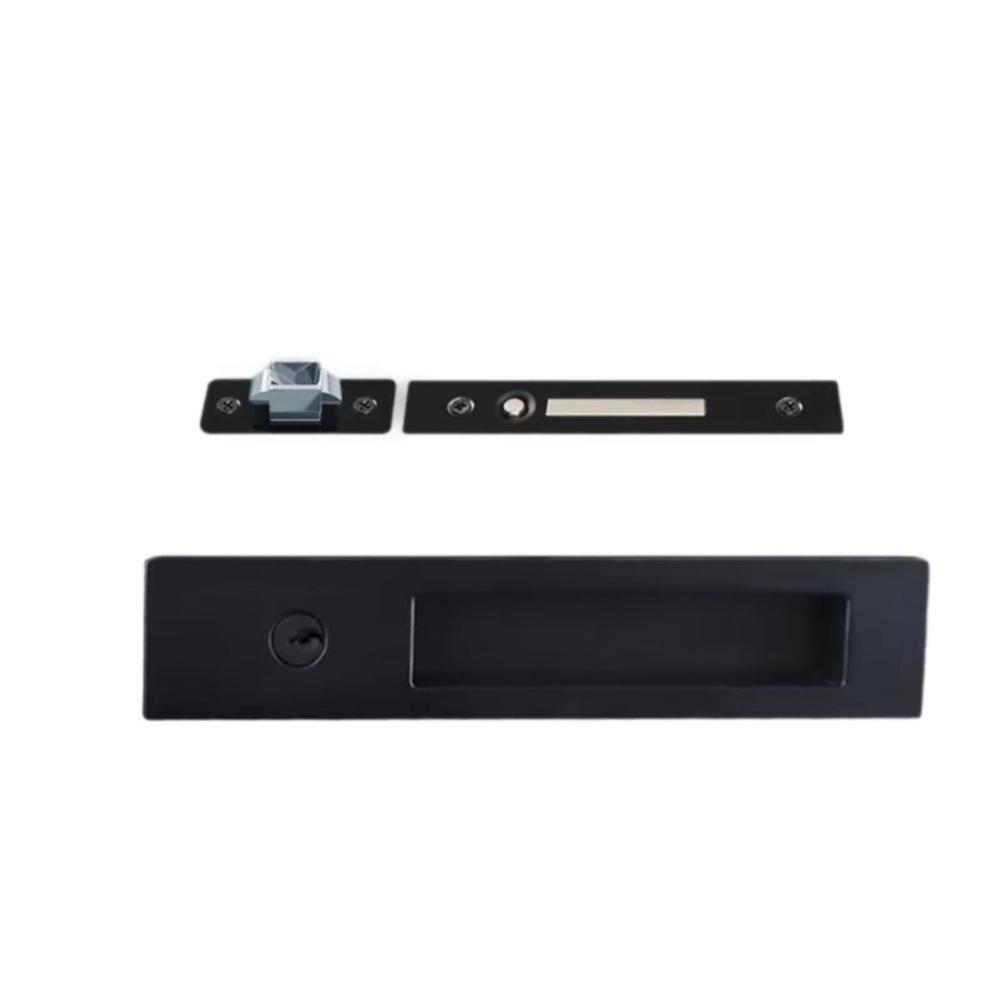 Sliding Pocket Door Lock Kit Matte Black Featuring Flush Mount Pull Plates Edge Pull Component and Hook Latch for DIY Projects
