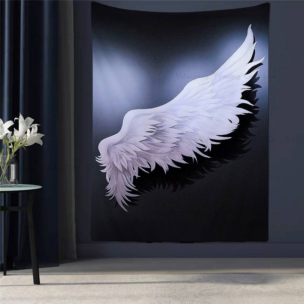 Black White Angel Wings Tapestry Bohemian Mandala Wall Hanging for Living Room Bedroom Hippie Aesthetic Home Decor