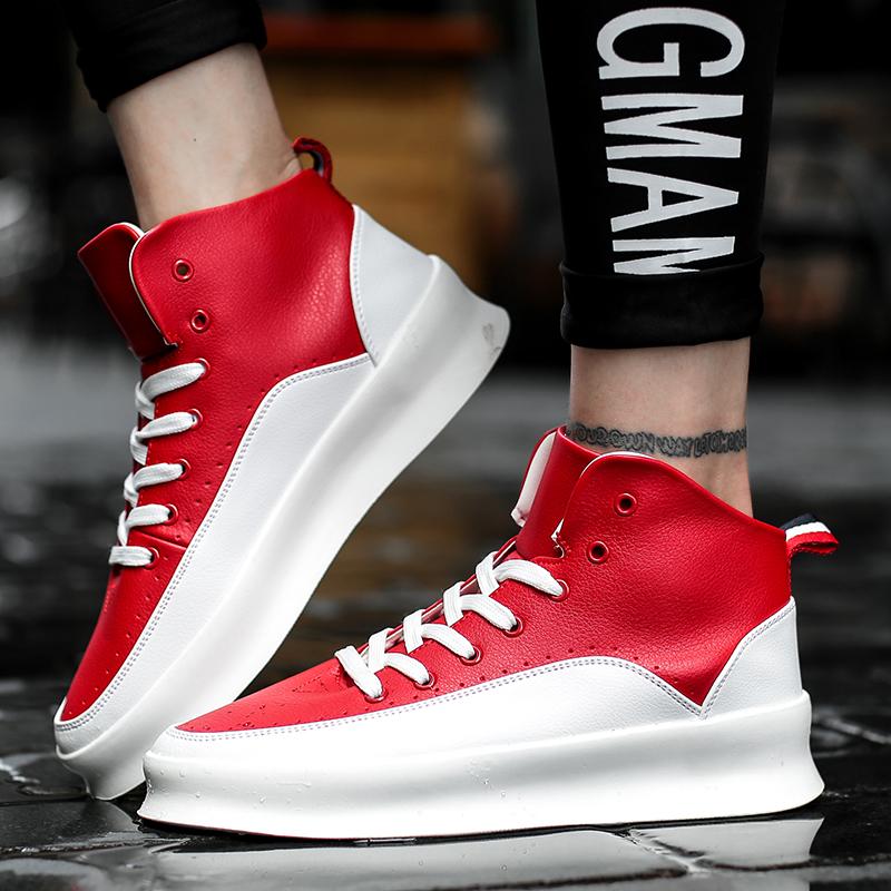 Herren Ganzjahres Trendige High-Top Skate-Schuhe, Rutschfeste Verschleißfeste Dicke Sohle Höhensteigernde Vielseitige Lässige Sportschuhe