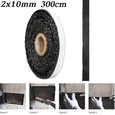 Kamindichtschnur, Ofendichtstreifen, schwarze Kamintürdichtungen, Fiberglas, Kaminofen, Feuerband, Länge 300 cm, Breite 10 mm